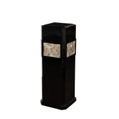 Art Deco Pedestal in Black Lacquered Walnut w Antique White Gold Foglia Motifs - 3375950