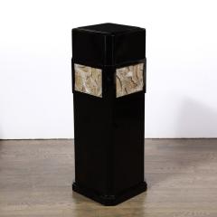 Art Deco Pedestal in Black Lacquered Walnut w Antique White Gold Foglia Motifs - 3376012