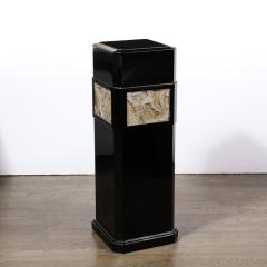 Art Deco Pedestal in Black Lacquered Walnut w Antique White Gold Foglia Motifs - 3376018