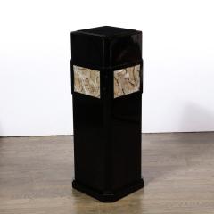 Art Deco Pedestal in Black Lacquered Walnut w Antique White Gold Foglia Motifs - 3376098