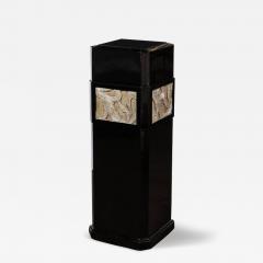 Art Deco Pedestal in Black Lacquered Walnut w Antique White Gold Foglia Motifs - 3388328