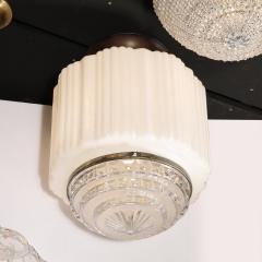 Art Deco Pendant Chandelier in Milk Glass w Oil Rubbed Bronze Nickel Fittings - 3703287