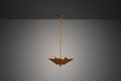 Art Deco Pendant Lamp with Wooden Shade Europe ca 1930s - 4746956