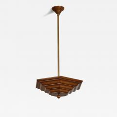 Art Deco Pendant Lamp with Wooden Shade Europe ca 1930s - 4752195
