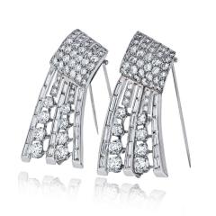 Art Deco Platinum 1930s 15 00cttw Diamond Double Clip Brooch - 4549427
