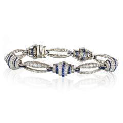 Art Deco Platinum 1930s Sapphire Diamond 6 5 inches Bracelet - 4313838