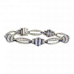Art Deco Platinum 1930s Sapphire Diamond 6 5 inches Bracelet - 4319118