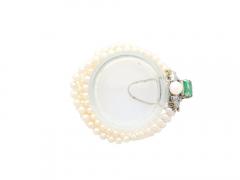 Art Deco Platinum 5 Row Pearl Bracelet with 8 CTW in Emeralds and Diamonds - 3545788