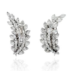 Art Deco Platinum Diamond 10 00cttw Leaf Earrings - 4439633