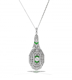 Art Deco Platinum Diamond Emerald Locket Pendant - 3936200