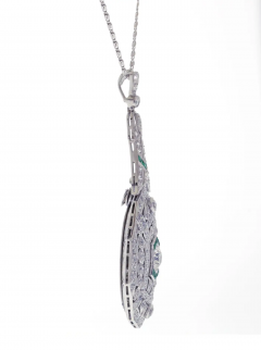 Art Deco Platinum Diamond Emerald Locket Pendant - 3936201