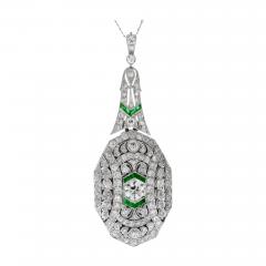 Art Deco Platinum Diamond Emerald Locket Pendant - 3940208