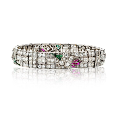 Art Deco Platinum Diamond Ruby Emerald And Onyx Bracelet - 3992028