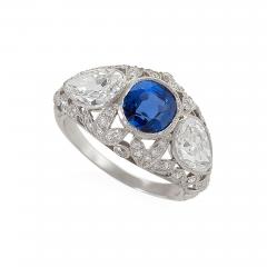 Art Deco Platinum Ring with Sapphire and Diamonds - 1232500