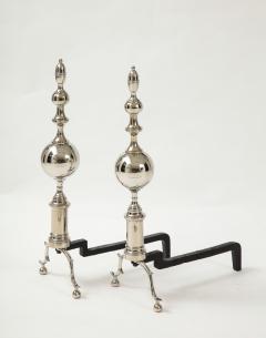 Art Deco Polished NIckel Spire Andirons - 2132381