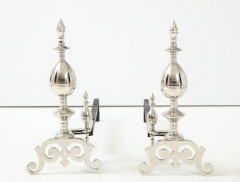 Art Deco Polished Nickel Spire Topped Andirons - 1108915