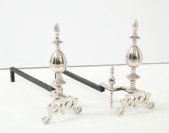 Art Deco Polished Nickel Spire Topped Andirons - 1108921