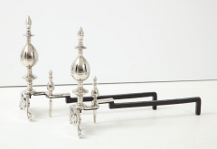 Art Deco Polished Nickel Spire Topped Andirons - 1108922