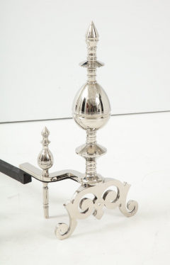 Art Deco Polished Nickel Spire Topped Andirons - 1108924