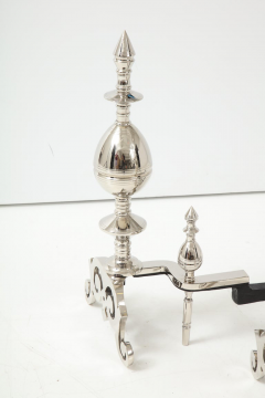 Art Deco Polished Nickel Spire Topped Andirons - 1108925