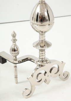 Art Deco Polished Nickel Spire Topped Andirons - 1108926