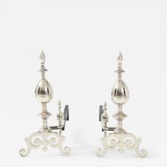 Art Deco Polished Nickel Spire Topped Andirons - 1109271