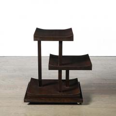 Art Deco Rectilinear Swooping Three Tier Walnut Offset Side Table w Plinth Base - 4719995