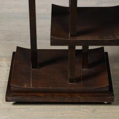 Art Deco Rectilinear Swooping Three Tier Walnut Offset Side Table w Plinth Base - 4719997