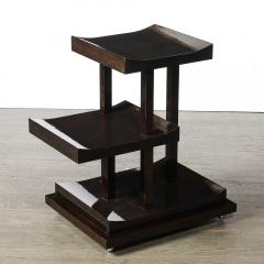 Art Deco Rectilinear Swooping Three Tier Walnut Offset Side Table w Plinth Base - 4719998