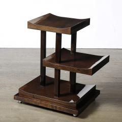 Art Deco Rectilinear Swooping Three Tier Walnut Offset Side Table w Plinth Base - 4719999