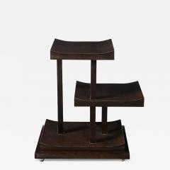 Art Deco Rectilinear Swooping Three Tier Walnut Offset Side Table w Plinth Base - 4720115