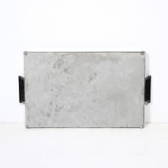 Art Deco Reverse Eglomise Blue White Geometric Motif in Nickel Bakelite Tray - 4653748
