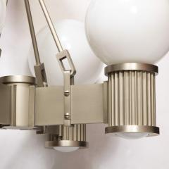 Art Deco Revival Four Arm Brushed Nickel Frosted Glass Chandelier - 2365751