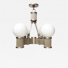 Art Deco Revival Four Arm Brushed Nickel Frosted Glass Chandelier - 2370379