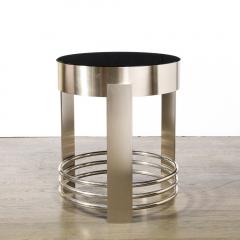 Art Deco Revival Occasional Table in Brushed Nickel with Polished Banding - 3041049