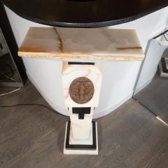 Art Deco Revival Skyscraper Chiparus Style Onyx and Bronze Illuminated Pedestal - 1560043