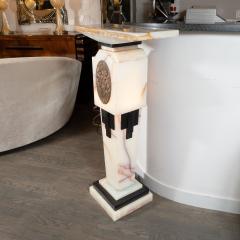 Art Deco Revival Skyscraper Chiparus Style Onyx and Bronze Illuminated Pedestal - 1560049