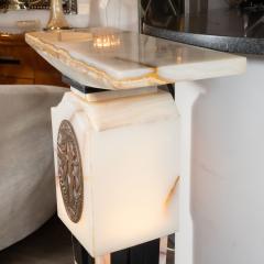 Art Deco Revival Skyscraper Chiparus Style Onyx and Bronze Illuminated Pedestal - 1560056