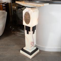 Art Deco Revival Skyscraper Chiparus Style Onyx and Bronze Illuminated Pedestal - 1560058