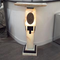 Art Deco Revival Skyscraper Chiparus Style Onyx and Bronze Illuminated Pedestal - 1560063