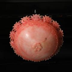 Art Deco Rose Alabaster Stylized Acanthus Pendant Chandelier w Brass Fittings - 3645196