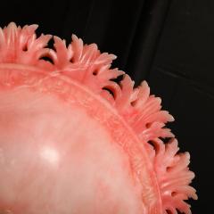 Art Deco Rose Alabaster Stylized Acanthus Pendant Chandelier w Brass Fittings - 3645201