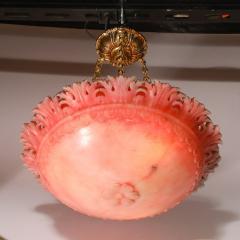 Art Deco Rose Alabaster Stylized Acanthus Pendant Chandelier w Brass Fittings - 3645298