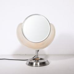 Art Deco Round Frosted Glass and Chrome Vanity Mirror - 3645426