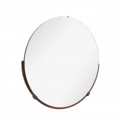 Art Deco Round Mirror with Walnut Black Lacquer Half Border Detailing - 4622896