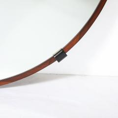 Art Deco Round Mirror with Walnut Black Lacquer Half Border Detailing - 4622908