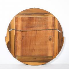 Art Deco Round Mirror with Walnut Black Lacquer Half Border Detailing - 4622963
