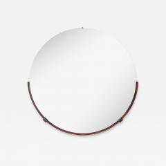 Art Deco Round Mirror with Walnut Black Lacquer Half Border Detailing - 4623553