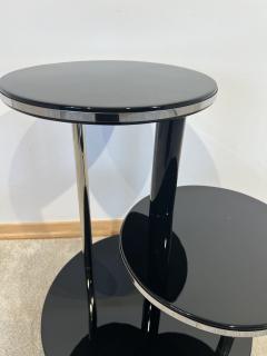 Art Deco Round Side Table Black Lacquer Chrome Metal Trims France circa 1930 - 3567534