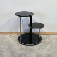 Art Deco Round Side Table Black Lacquer Chrome Metal Trims France circa 1930 - 3567535
